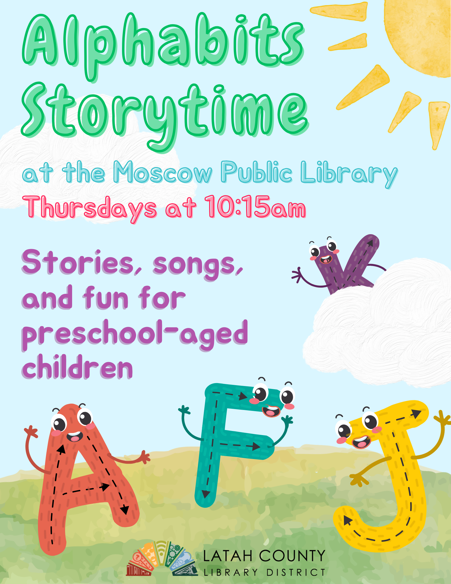 Alphabits Storytime Flyer link to Storytimes page