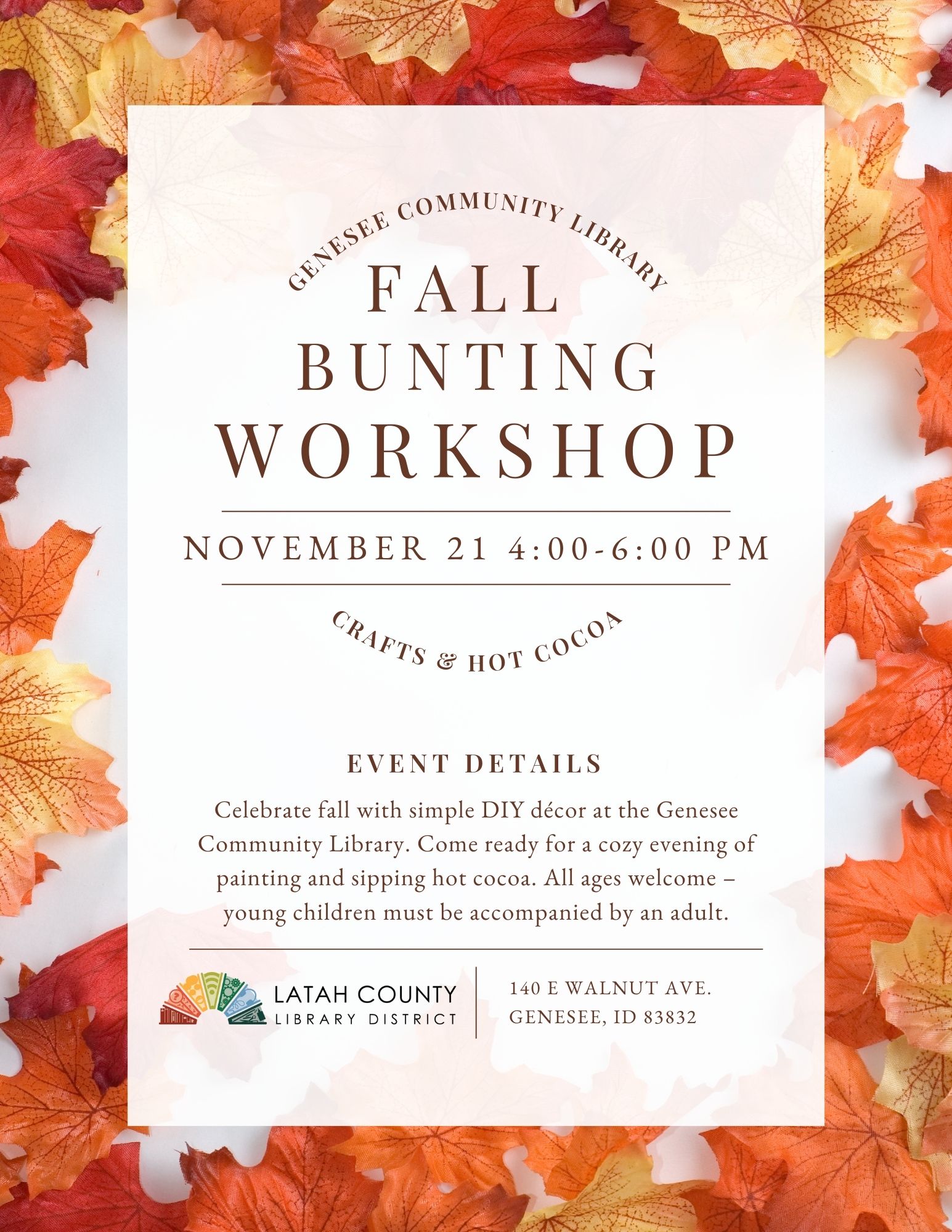 Genesee Community Library Fall Bunting Workshop November 21 from 4 to 6 PM