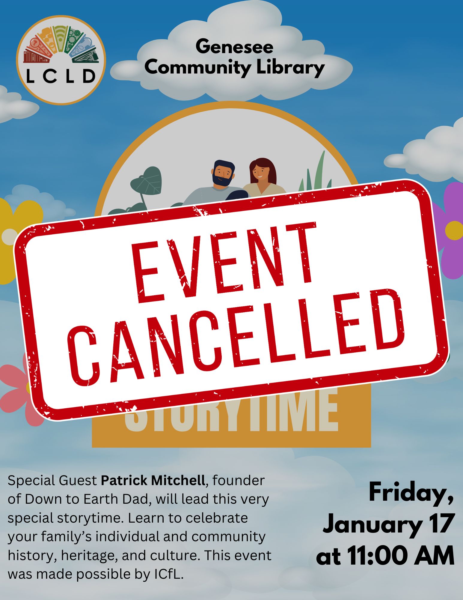 Genesee Family Storytime Event Cancelled Regular Storytime will still take place January 17 at 11 am