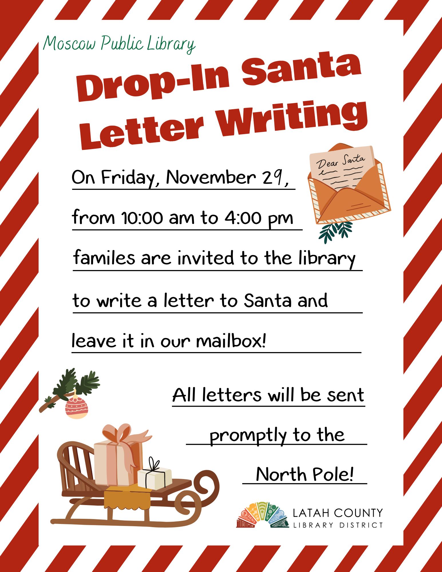 Drop-In Santa Letter Writing on Friday, November 29, from 10 am to 4 pm