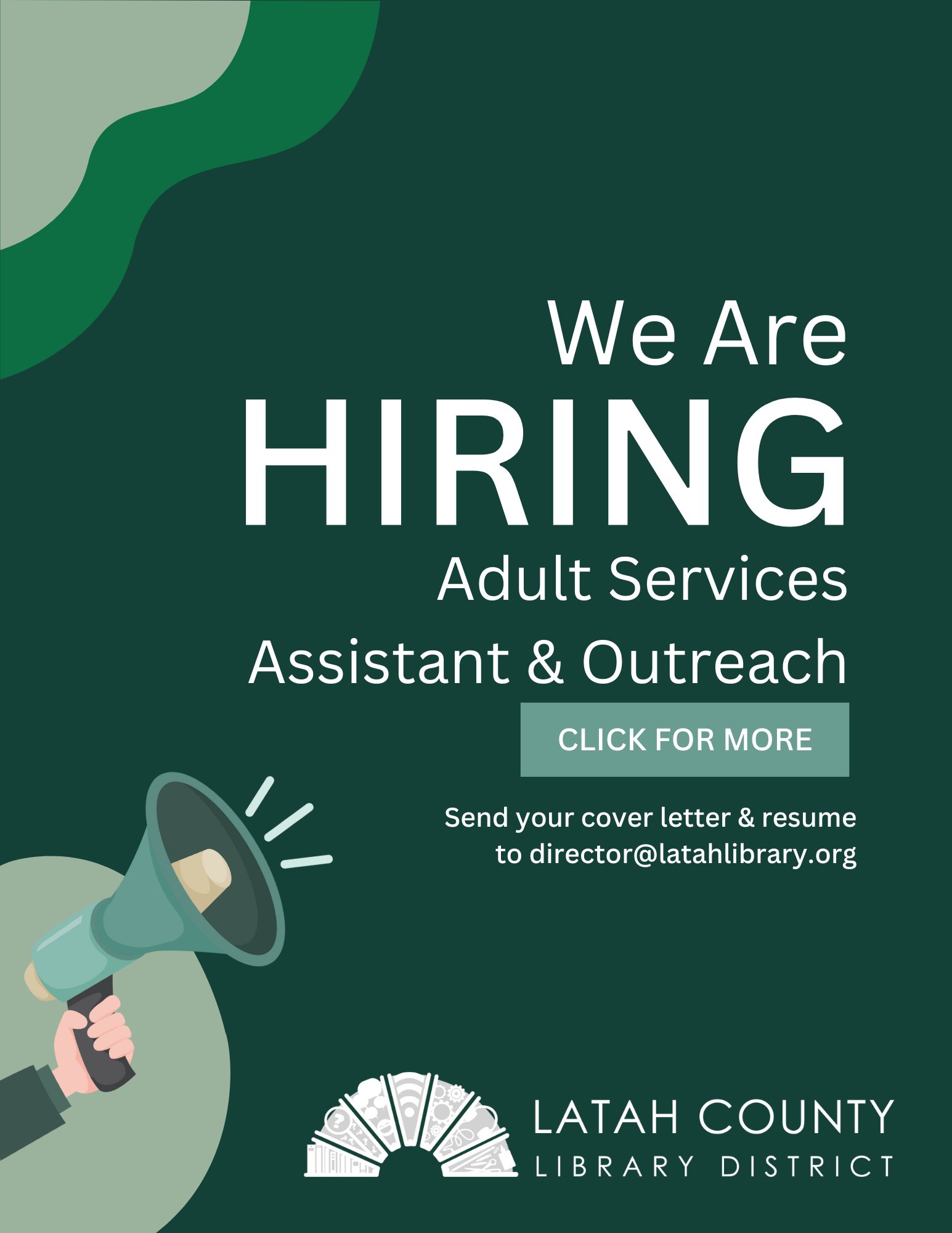 Now Hiring Adult Services Assistant & Outreach click to learn more