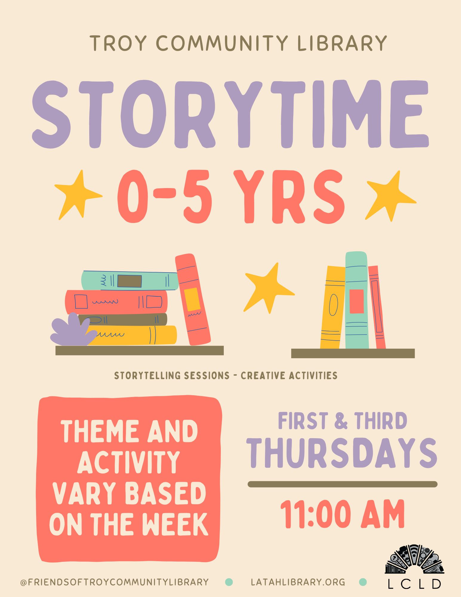 Troy Storytime first and third Thursdays at 11 AM